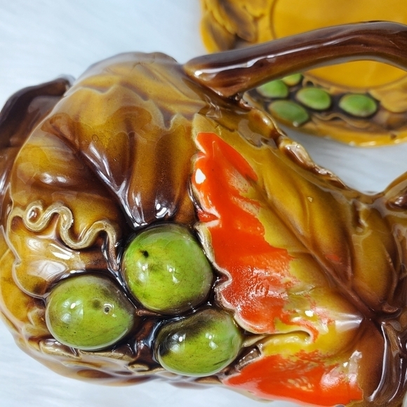 Vintage Nasco Japan Ceramic Pitcher‎ and - Raised Leaves & Saucer Fruit. - Picture 10 of 10